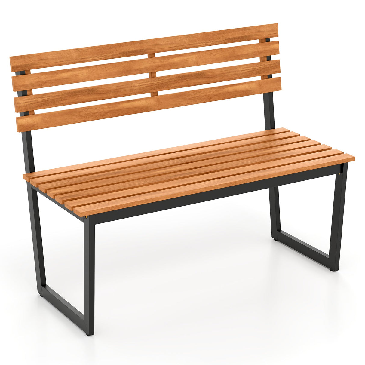 Banco de exterior Loveseat de patio de madera de acacia con respaldo y estructura de metal resistente