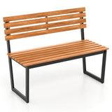 Banco de exterior Loveseat de patio de madera de acacia con respaldo y estructura de metal resistente