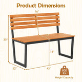 Banco de exterior Loveseat de patio de madera de acacia con respaldo y estructura de metal resistente