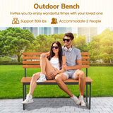 Banco de exterior Loveseat de patio de madera de acacia con respaldo y estructura de metal resistente