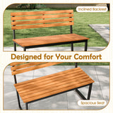 Banco de exterior Loveseat de patio de madera de acacia con respaldo y estructura de metal resistente