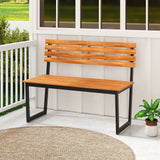 Banco de exterior Loveseat de patio de madera de acacia con respaldo y estructura de metal resistente