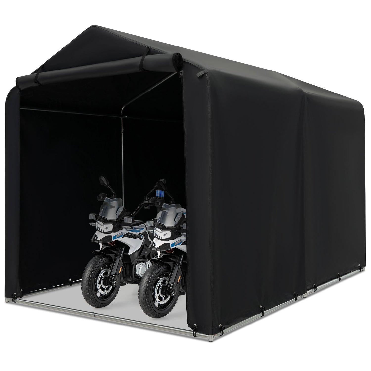 Refugio de almacenamiento 7 x 5.2 PIES Tienda de bicicleta exterior con cubierta impermeable y puerta con cremallera - Gris