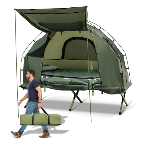 Tienda de camping plegable individual con parasol y colchón hinchable
