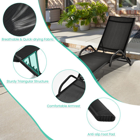 Tumbona de exterior de 2 piezas con respaldo ajustable de 5 posiciones - Negro