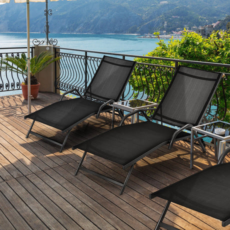 Tumbona de exterior de 2 piezas con respaldo ajustable de 5 posiciones - Negro