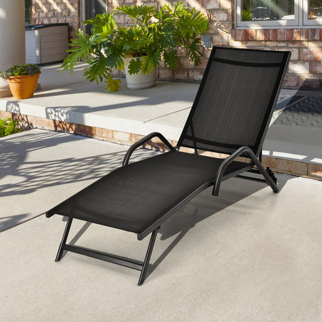 Tumbona de exterior de 2 piezas con respaldo ajustable de 5 posiciones - Negro