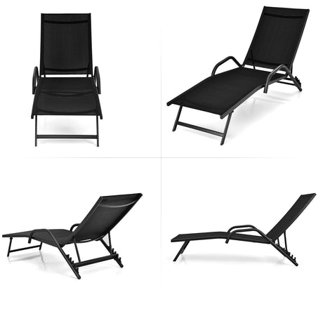 Tumbona de exterior de 2 piezas con respaldo ajustable de 5 posiciones - Negro