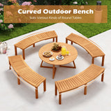 Banco curvo de madera de acacia para hoguera con asiento de listones, apto para exteriores