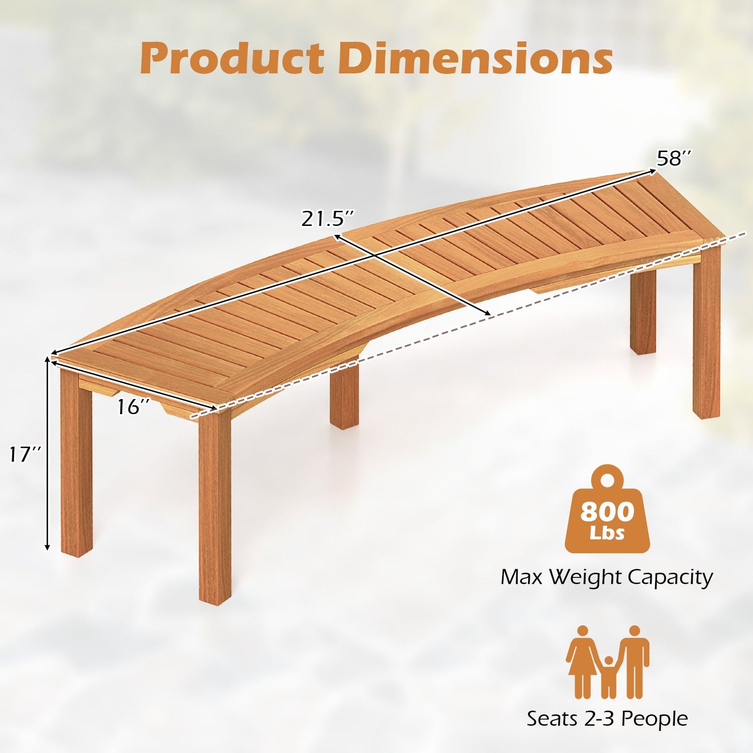 Banco curvo de madera de acacia para hoguera con asiento de listones, apto para exteriores