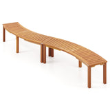 Banco curvo de madera de acacia para hoguera con asiento de listones, apto para exteriores