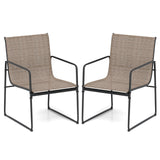 Outdoor Dining Chairs Set of 2 Patio Furniture Chair with Breathable Seat and Backrest-Brown