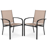 Juego de 2 sillas de comedor para exteriores con respaldo alto y estructura de metal - Marrón claro