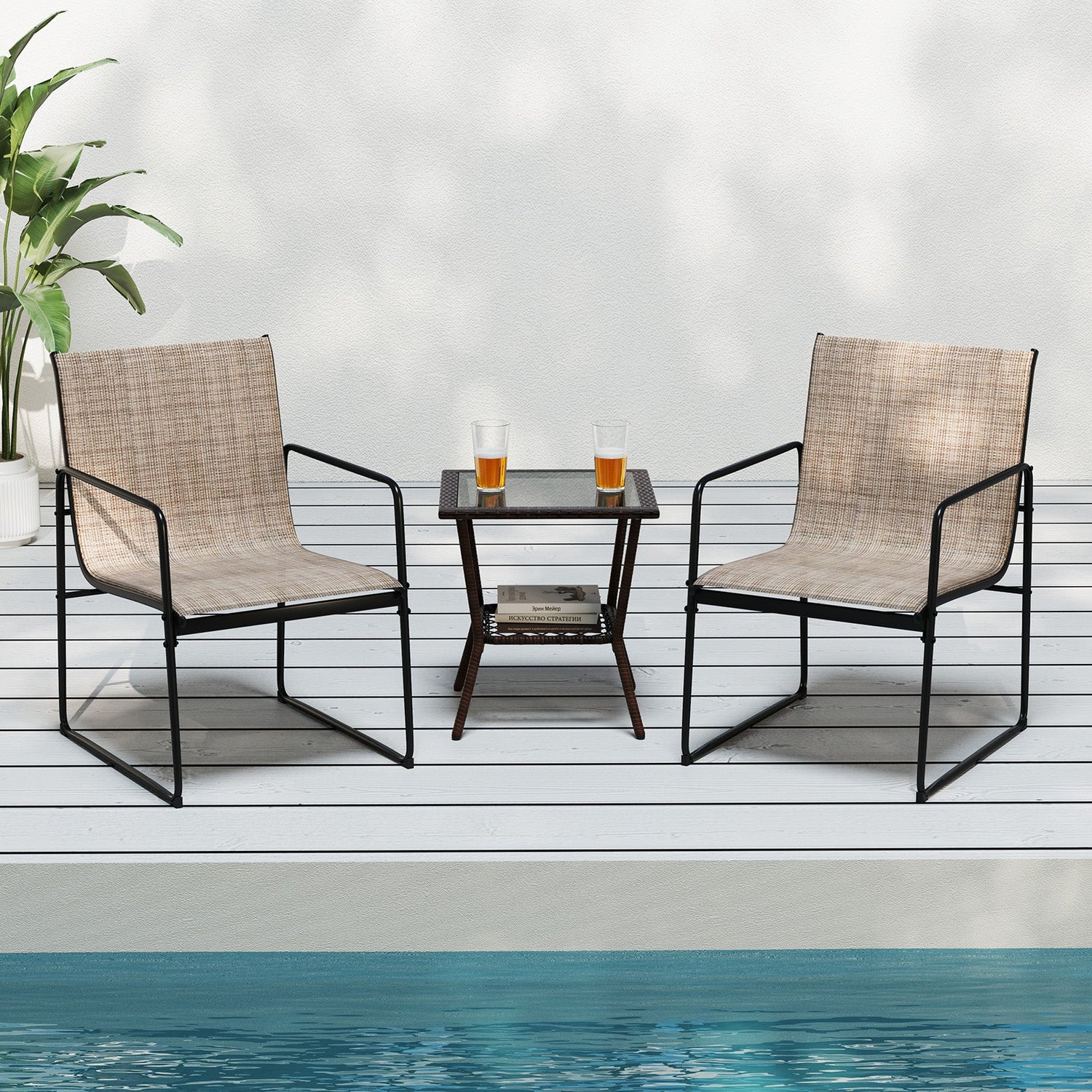 Outdoor Dining Chairs Set of 4 Patio Furniture Chair with Breathable Seat and Backrest-Brown