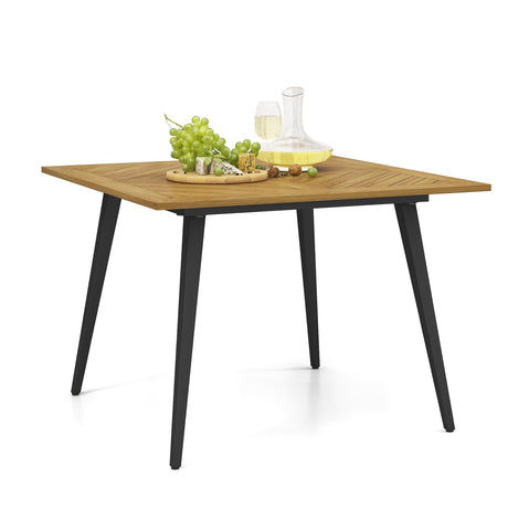 Mesa de comedor de exterior de madera de acacia para 4 personas para jardín, piscina y patio trasero