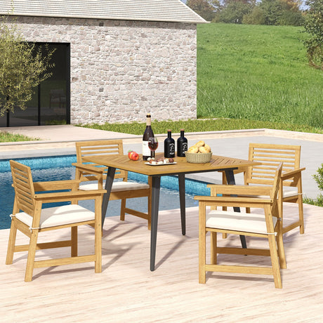 Mesa de comedor de exterior de madera de acacia para 4 personas para jardín, piscina y patio trasero