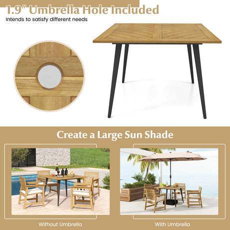 Mesa de comedor de exterior de madera de acacia para 4 personas para jardín, piscina y patio trasero