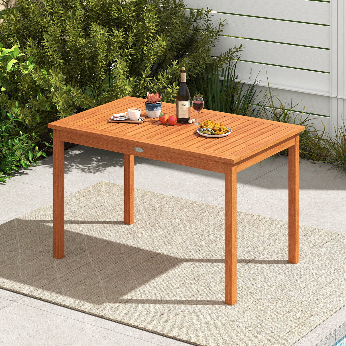 Mesa de Comedor Exterior para 4-6 Personas de 48 Pulgadas de Madera Rectangular para Patio