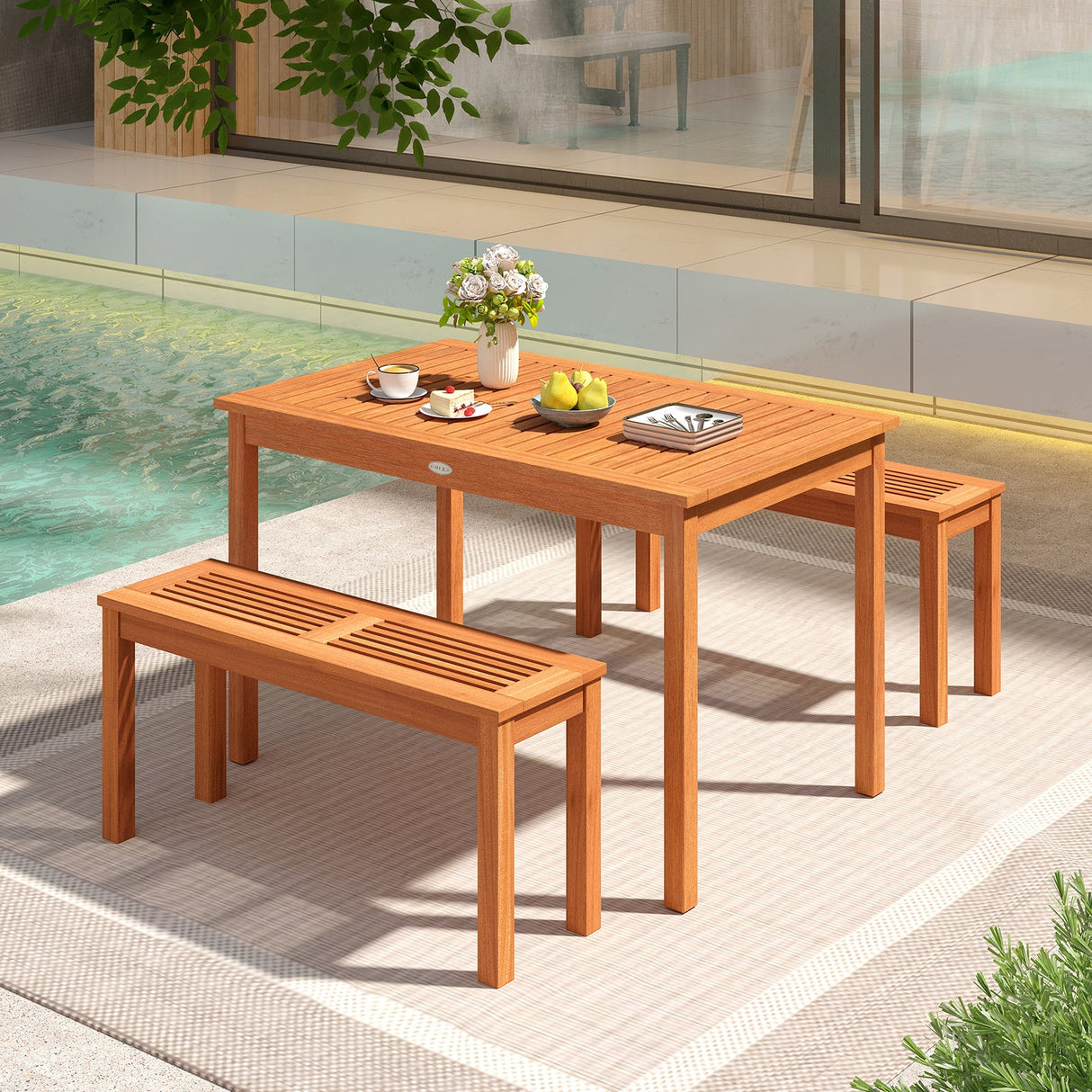 Mesa de Comedor Exterior para 4-6 Personas de 48 Pulgadas de Madera Rectangular para Patio