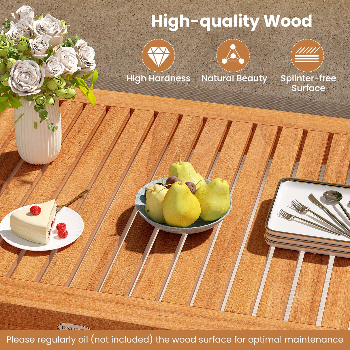 Mesa de Comedor Exterior para 4-6 Personas de 48 Pulgadas de Madera Rectangular para Patio