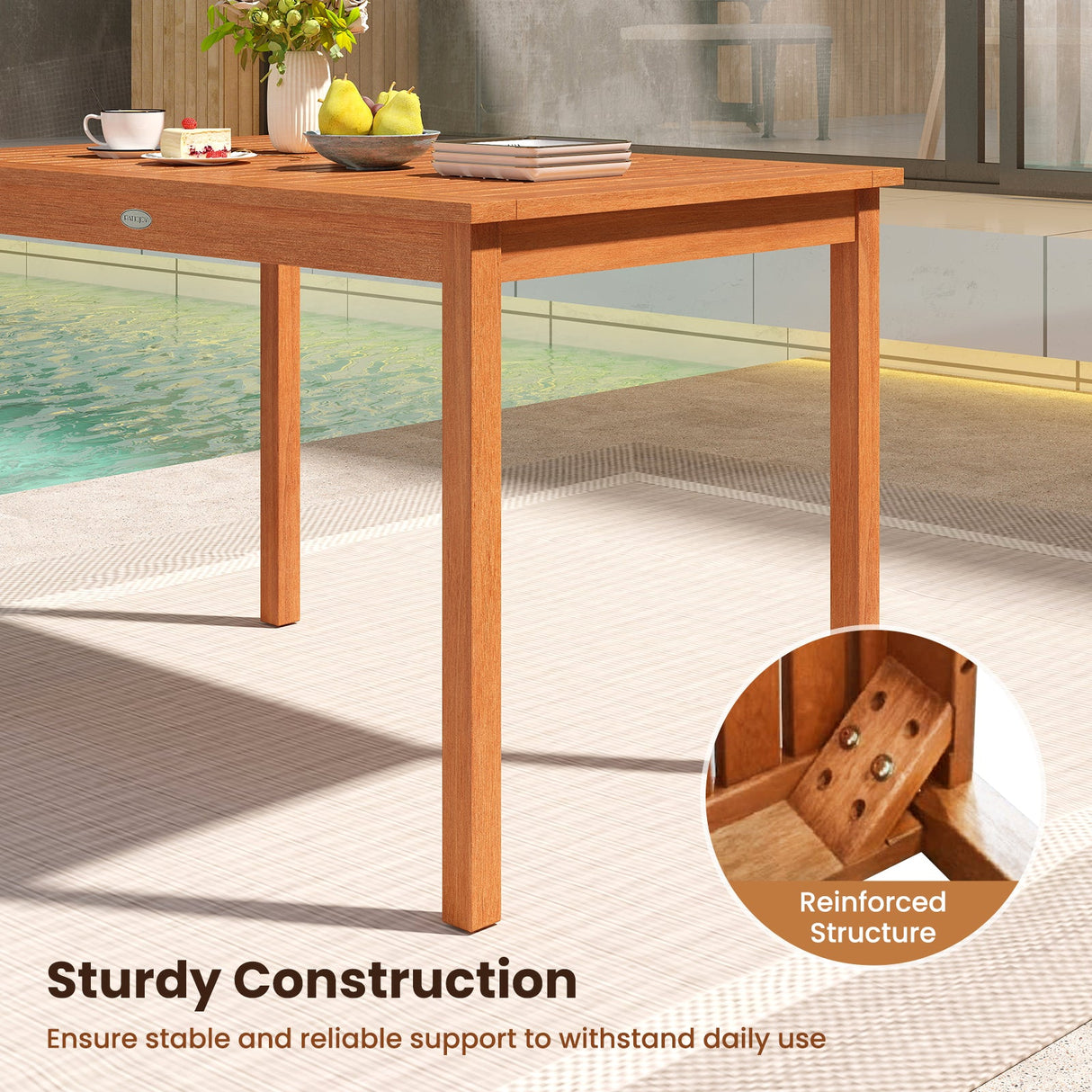 Mesa de Comedor Exterior para 4-6 Personas de 48 Pulgadas de Madera Rectangular para Patio