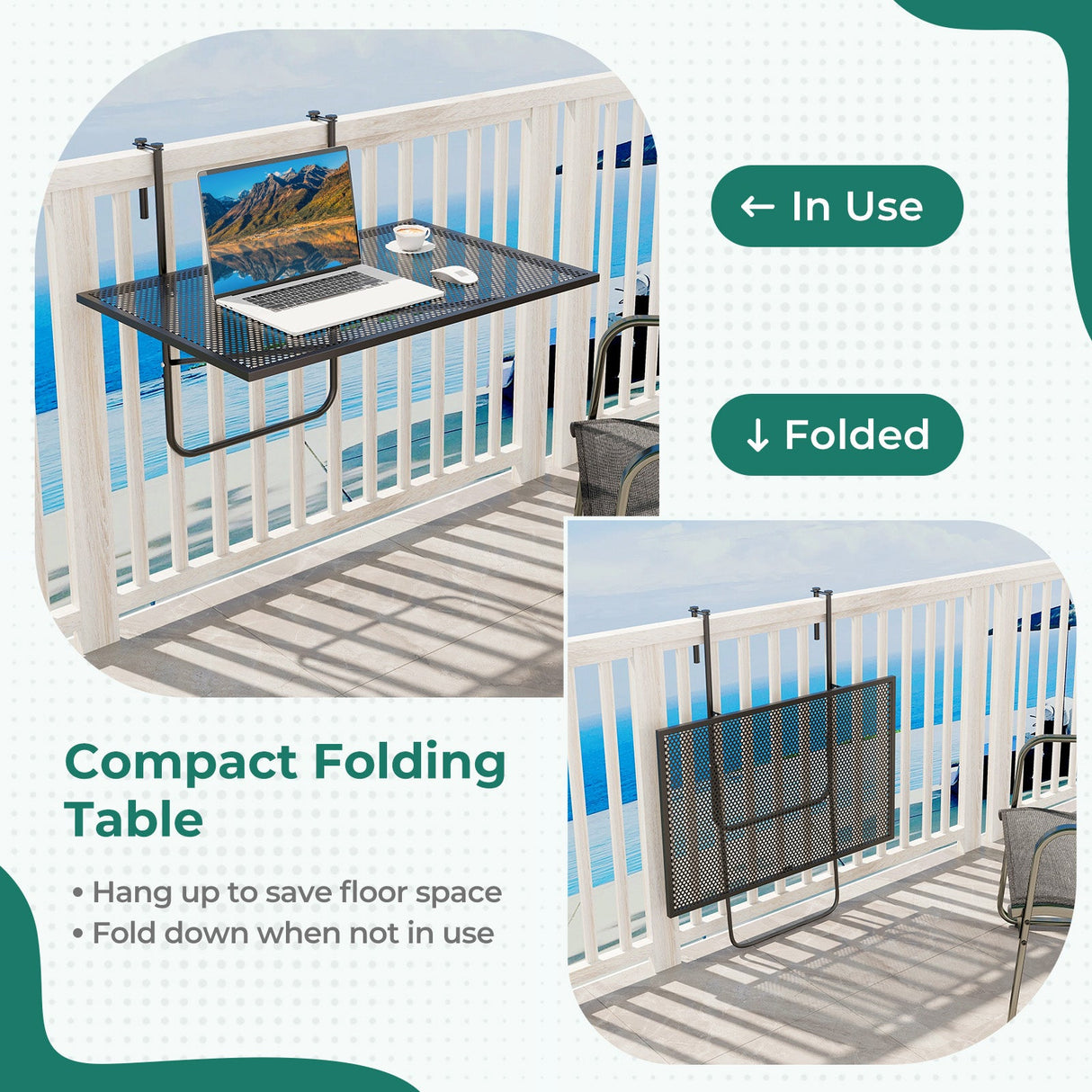 Mesa colgante plegable para exterior con estructura metálica - Negra
