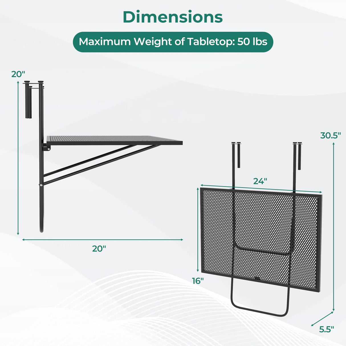 Mesa colgante plegable para exterior con estructura metálica - Negra