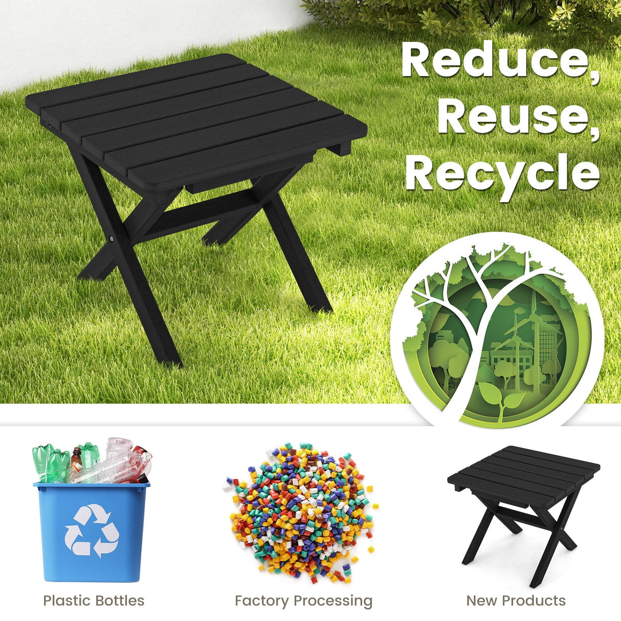 Mesa auxiliar plegable para exteriores, plegable, resistente a la intemperie, de HDPE, estilo Adirondack