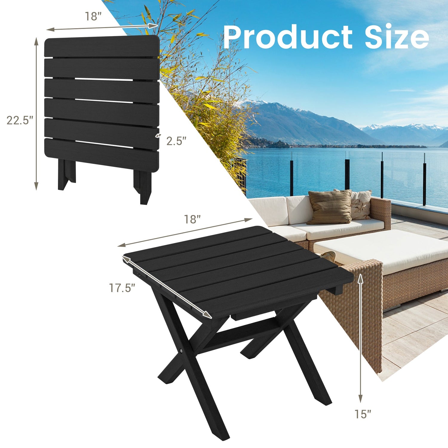 Mesa auxiliar plegable para exteriores, plegable, resistente a la intemperie, de HDPE, estilo Adirondack