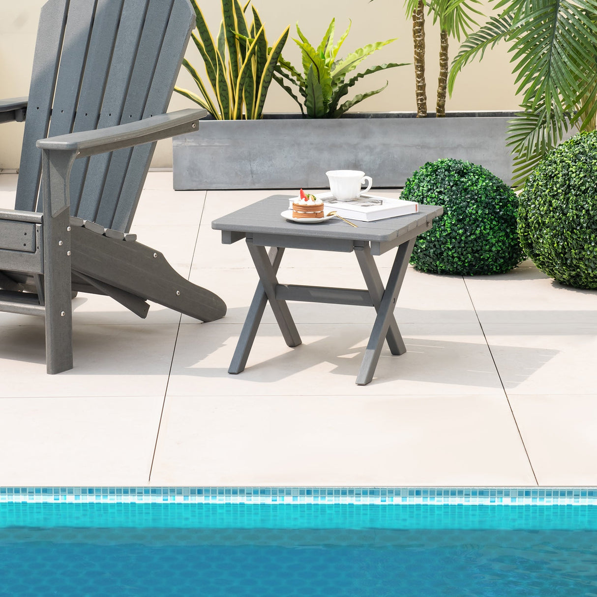 Mesa auxiliar plegable para exteriores, plegable, resistente a la intemperie, de HDPE, estilo Adirondack