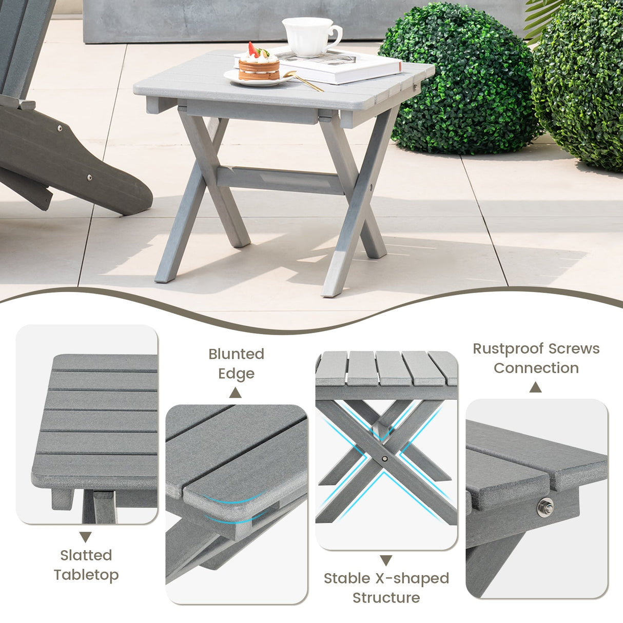 Mesa auxiliar plegable para exteriores, plegable, resistente a la intemperie, de HDPE, estilo Adirondack