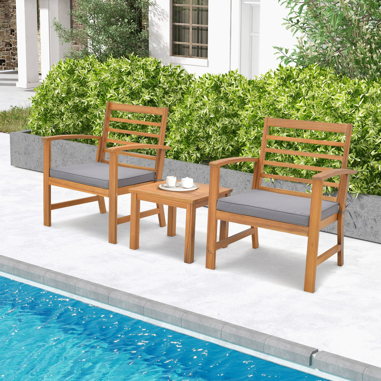 Juego de muebles de exterior de 3 piezas con cojines suaves
