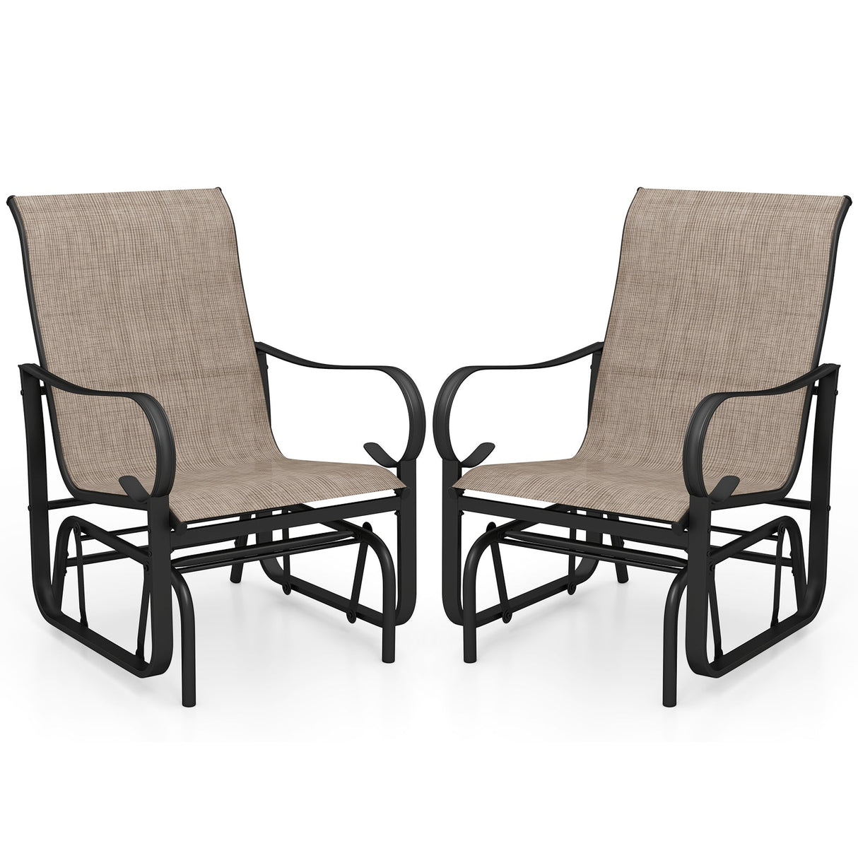 Outdoor Glider Chairs Set of 2 with High Backrest Breathable Mesh Fabric and Metal Frame-Black and Brown