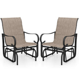 Outdoor Glider Chairs Set of 2 with High Backrest Breathable Mesh Fabric and Metal Frame-Black and Brown