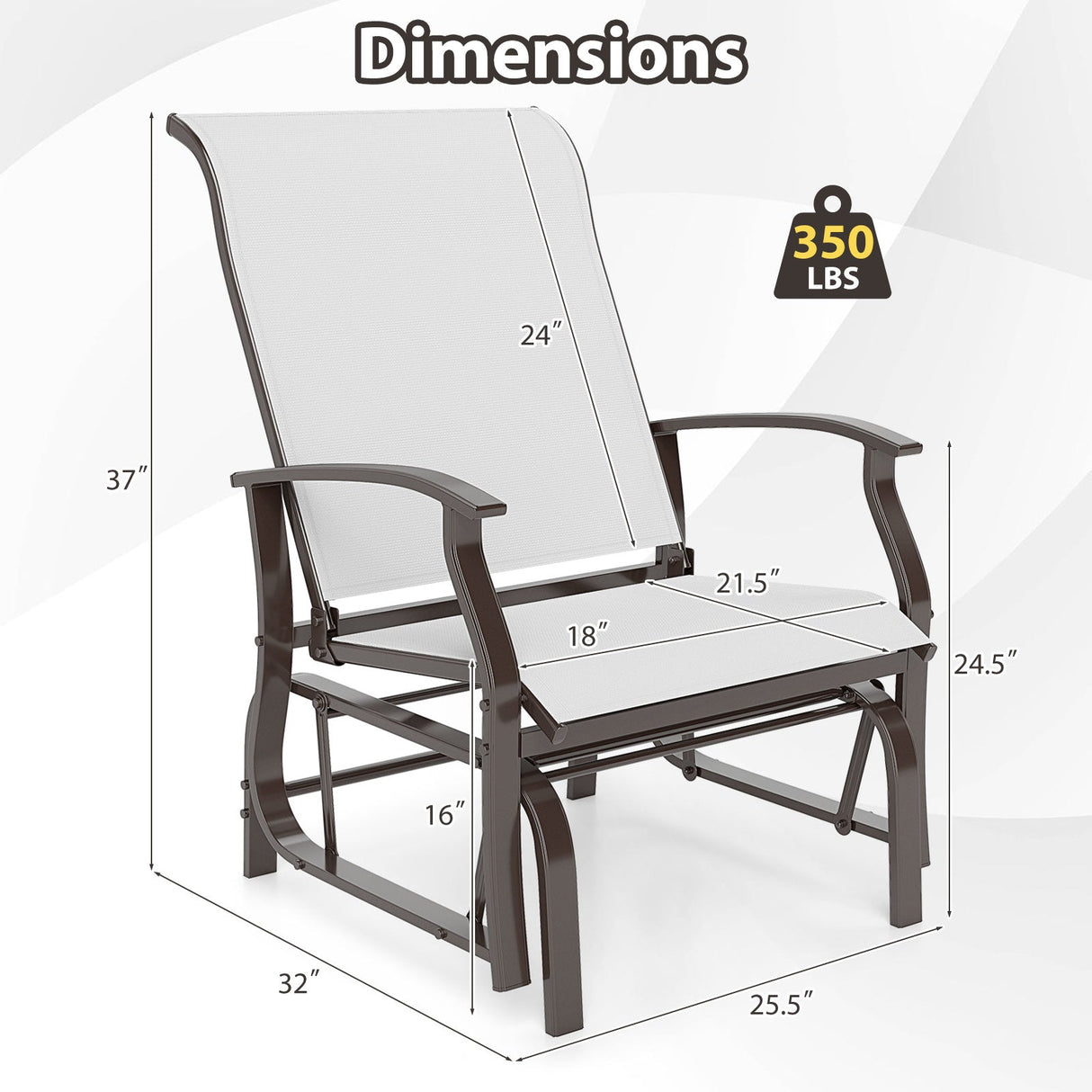 Juego de 2 mecedoras deslizantes de exterior con respaldo y asiento ergonómicos