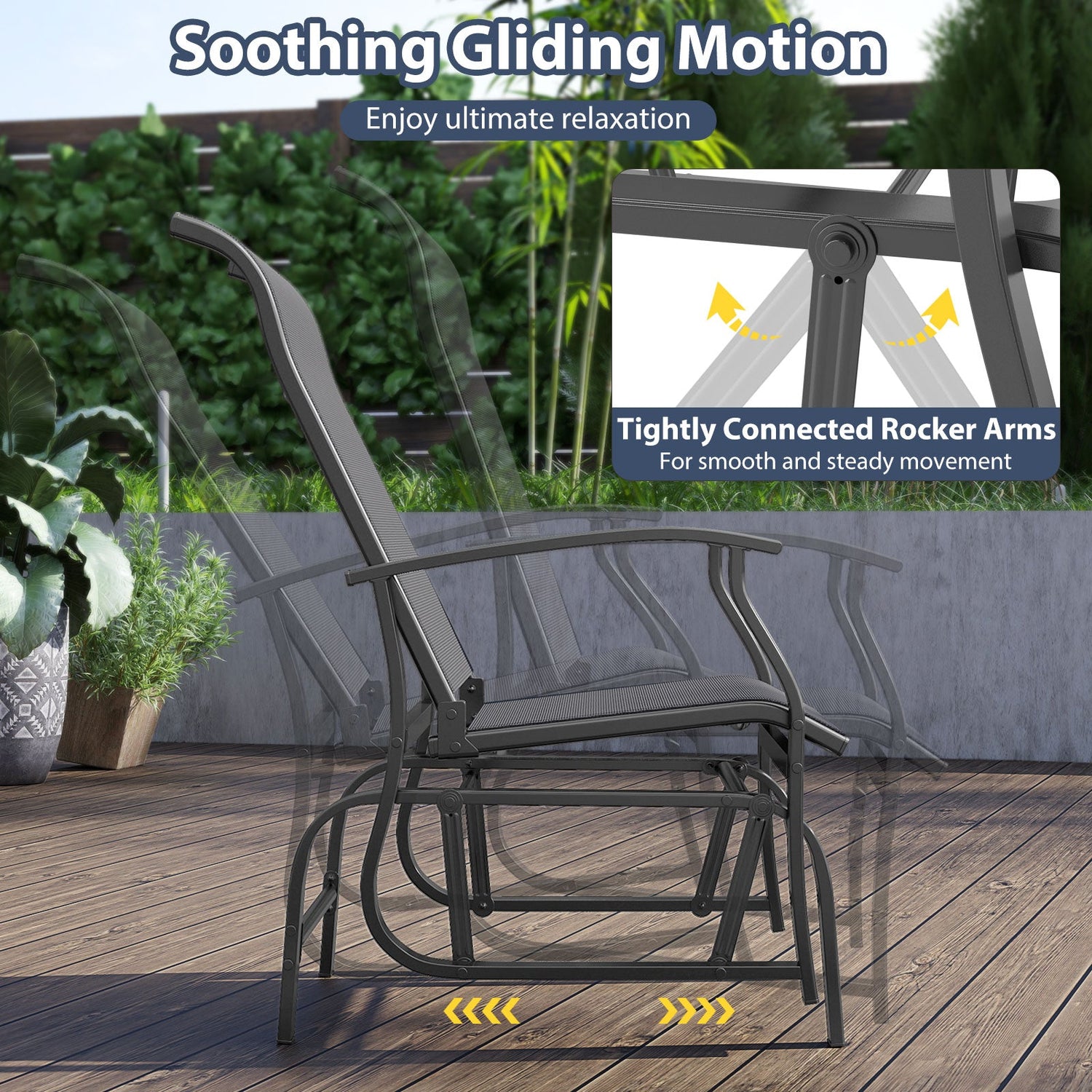 Juego de 2 mecedoras deslizantes de exterior con respaldo y asiento ergonómicos