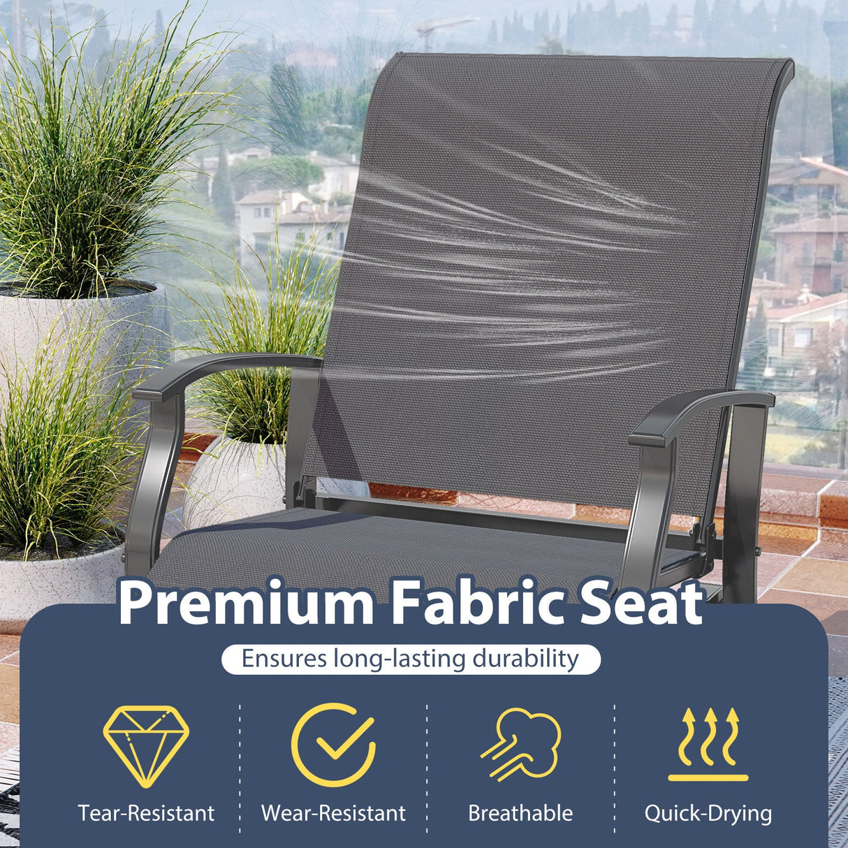 Juego de 2 mecedoras deslizantes de exterior con respaldo y asiento ergonómicos