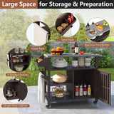 Outdoor Grill Cart with Storage Cabinet Shelves and Stainless Steel Top-Brown