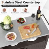 Outdoor Grill Cart with Storage Cabinet Shelves and Stainless Steel Top-Brown