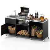 Mesa para parrilla de exterior con fregadero y desagüe, carro de metal resistente para parrilla - Negro