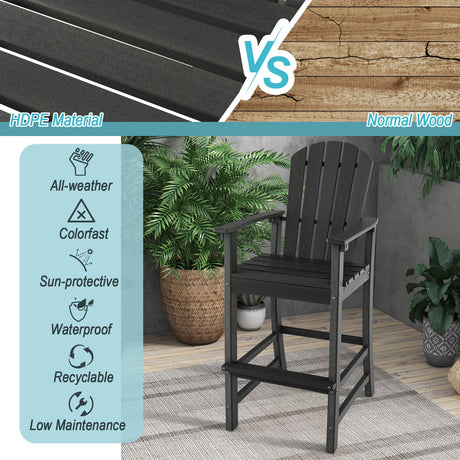 Taburete de bar de exterior de HDPE de 30 pulgadas de altura de mostrador con reposabrazos y reposapiés