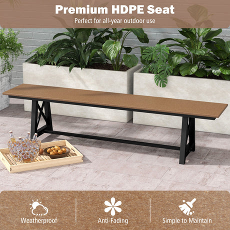 Banco de exterior de HDPE para 3-4 personas con estructura metálica-Marrón