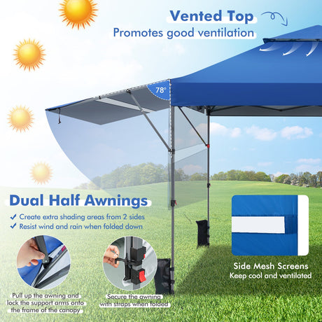 Carpa Plegable Instantánea para Exteriores de 10 x 17.6 Pies con Doble Toldo Medio