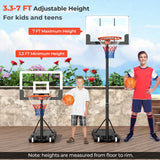 Sistema de aro de baloncesto portátil y ajustable para niños al aire libre de 3.3-7 pies
