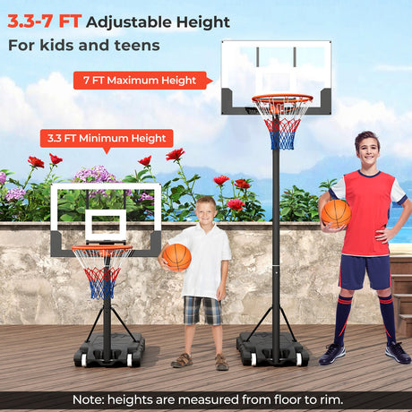 Sistema de aro de baloncesto portátil y ajustable para niños al aire libre de 3.3-7 pies
