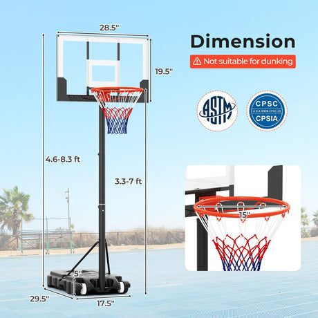 Sistema de aro de baloncesto portátil y ajustable para niños al aire libre de 3.3-7 pies