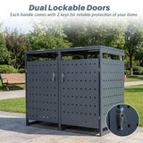 Outdoor Metal Garbage Bin Storage Shed for 2 Trash Cans Double Trash Can Enclosure-Gray