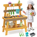 Cocina de Barro para Exteriores para Niños, Juguete de Cocina de Madera para Niños y Niñas de 3 a 8 Años - Amarilla