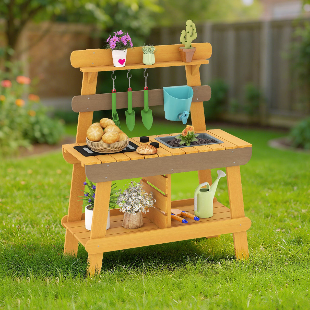 Cocina de Barro para Exteriores para Niños, Juguete de Cocina de Madera para Niños y Niñas de 3 a 8 Años - Amarilla