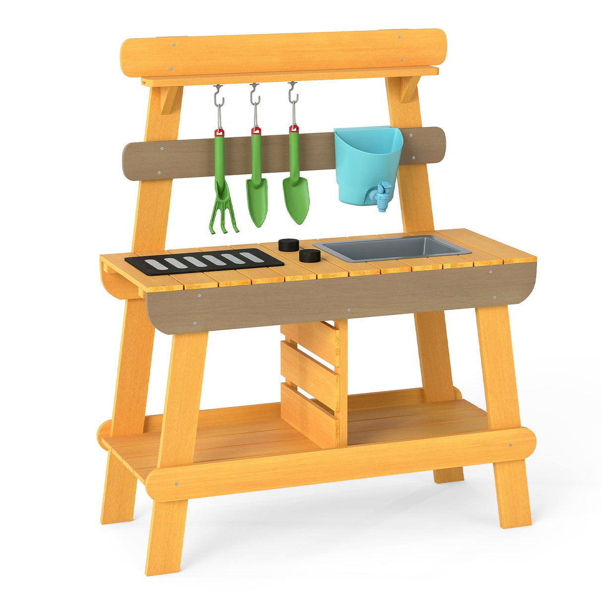 Cocina de Barro para Exteriores para Niños, Juguete de Cocina de Madera para Niños y Niñas de 3 a 8 Años - Amarilla